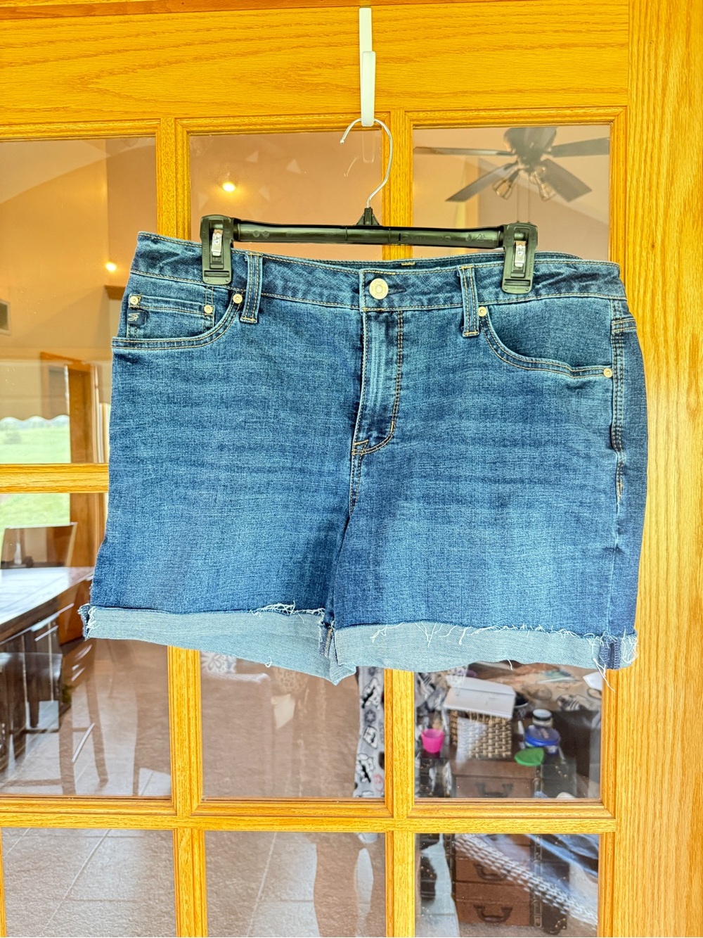 Seven7 Blue Denim Cutoff Shorts with Frayed Cuff